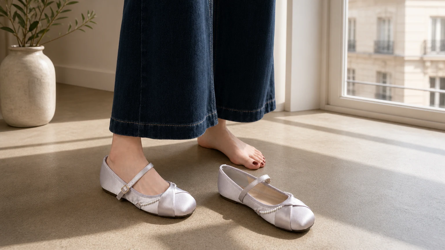 Mary-Jane-Ballerinas in einer sanften Schlafzimmerszene