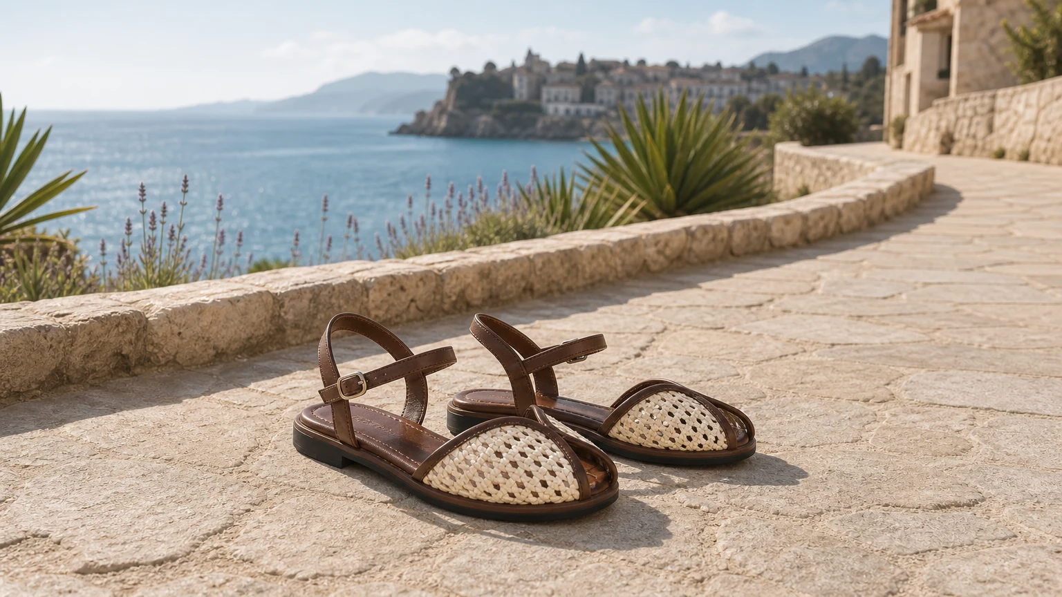 Women’s closed toe flat shoes in a casual travel scene