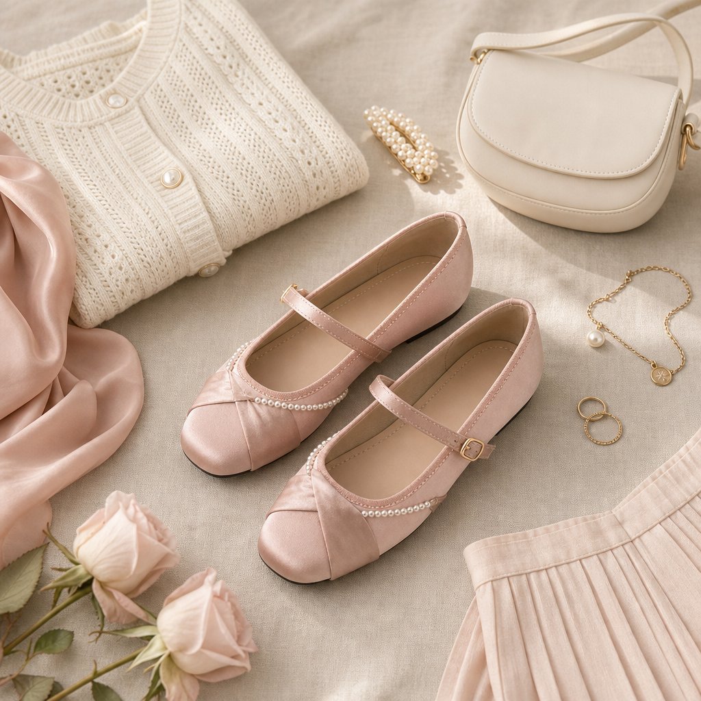 Rosa Ballerinas, verziert mit Blumen und Accessoires