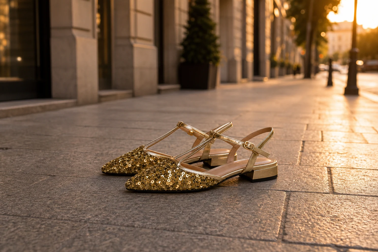 Closed toe flat sandals in a lifestyle product scene