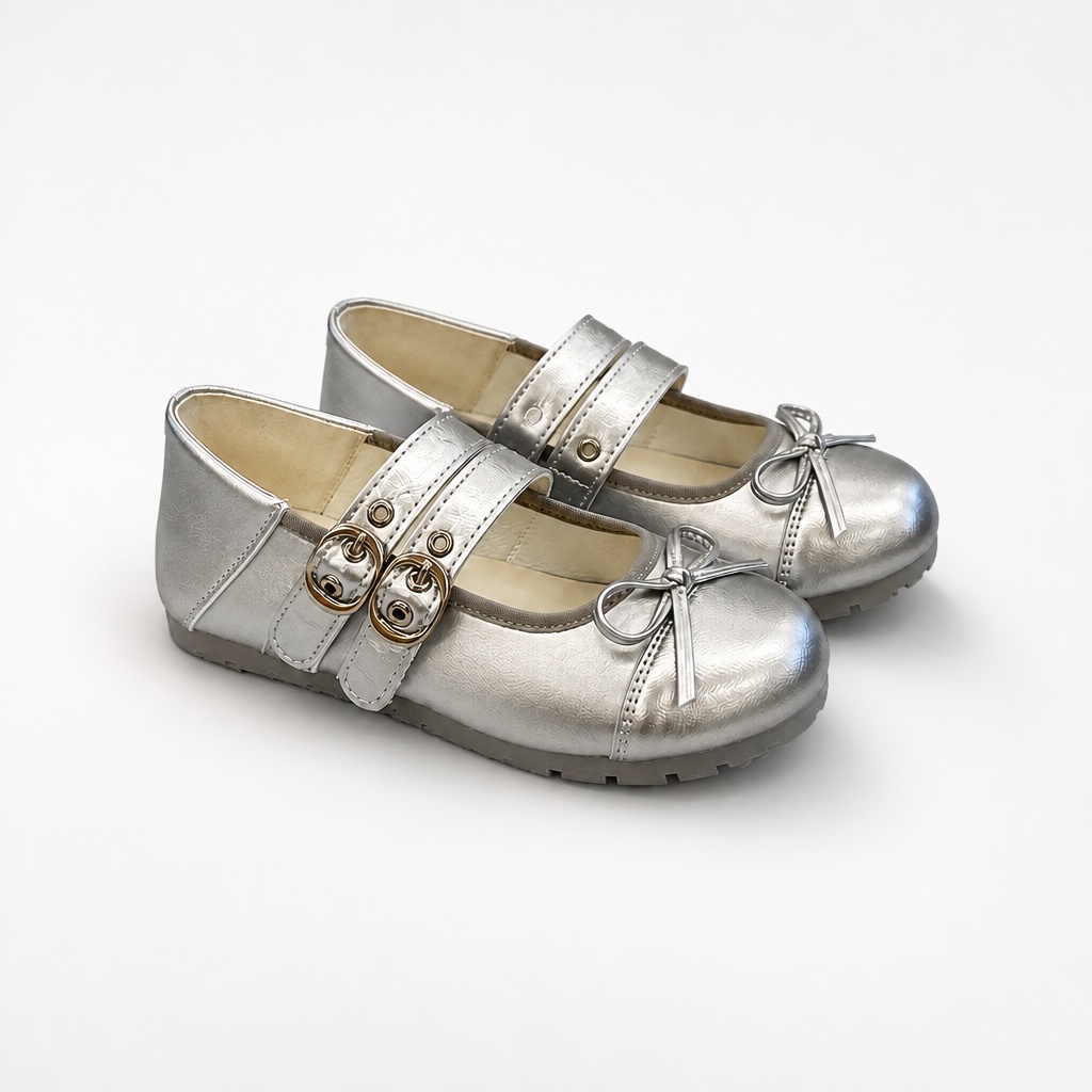Kleuroptie: zilverkleurige Mary Jane ballerina's
