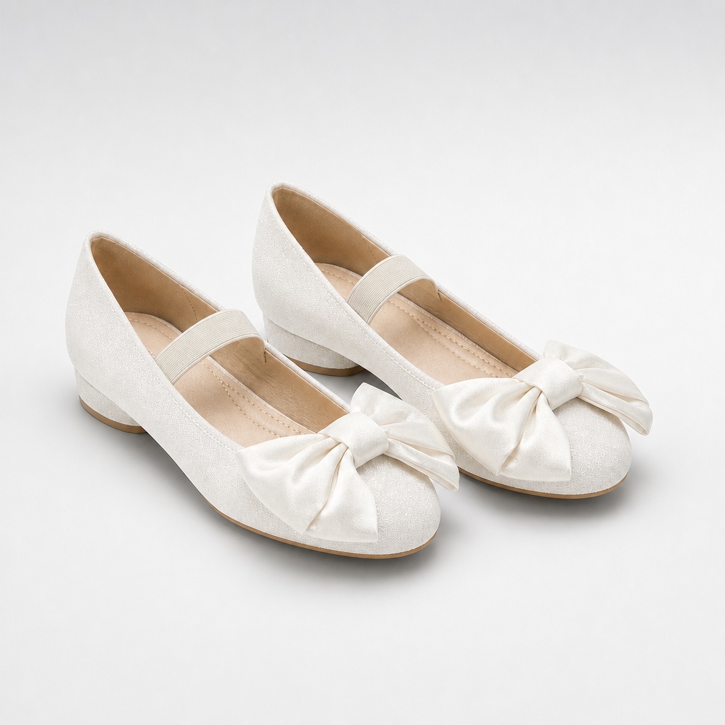 Witte Mary Jane ballerina's met strikdetail (kleuroptie)