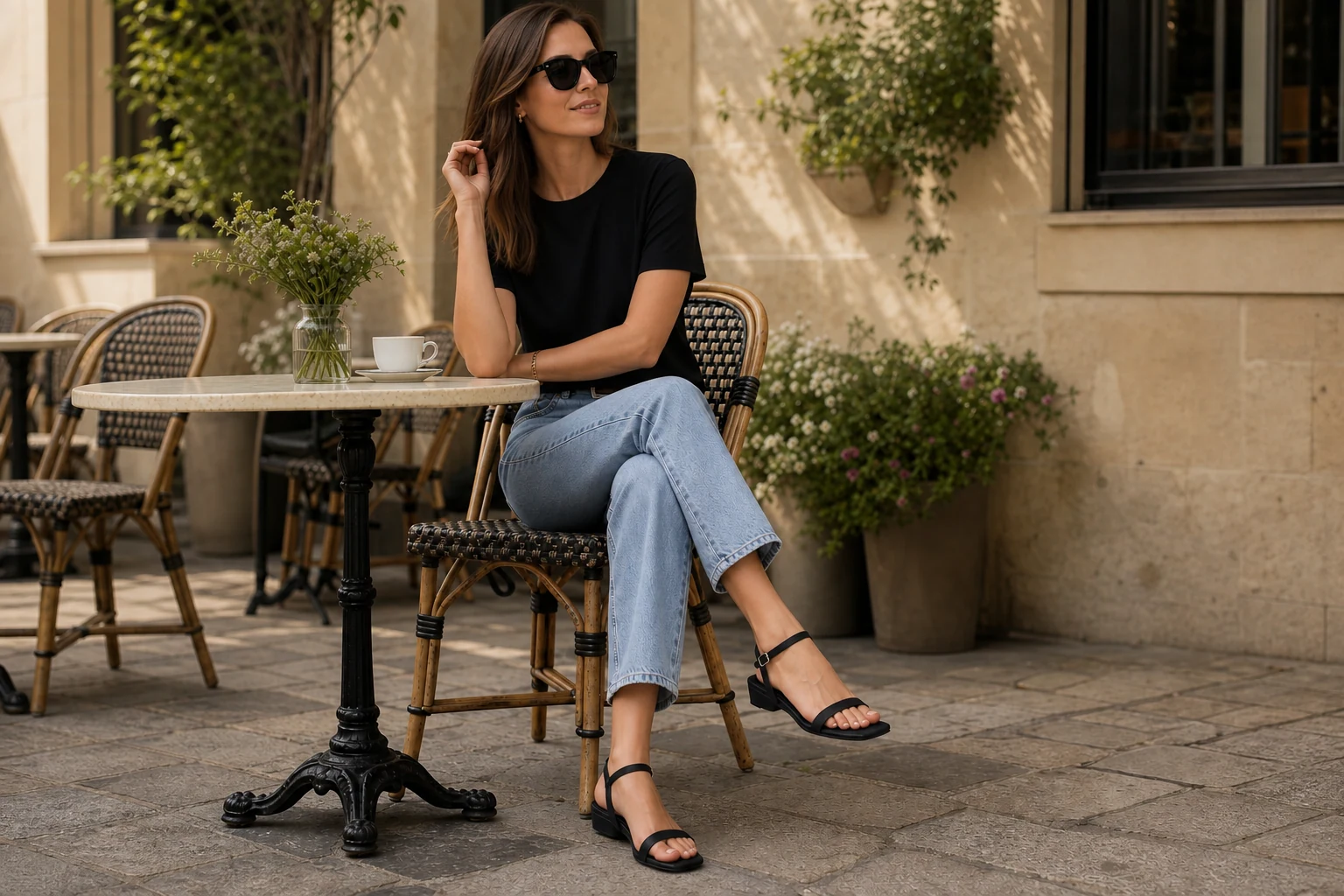 Sandals centered in a relaxed lifestyle scene