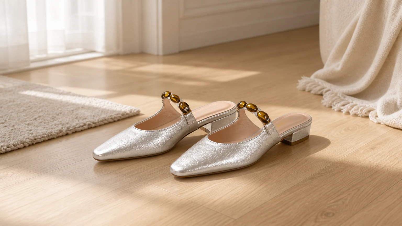 Korean style chunky heel shoes in a lifestyle hero scene
