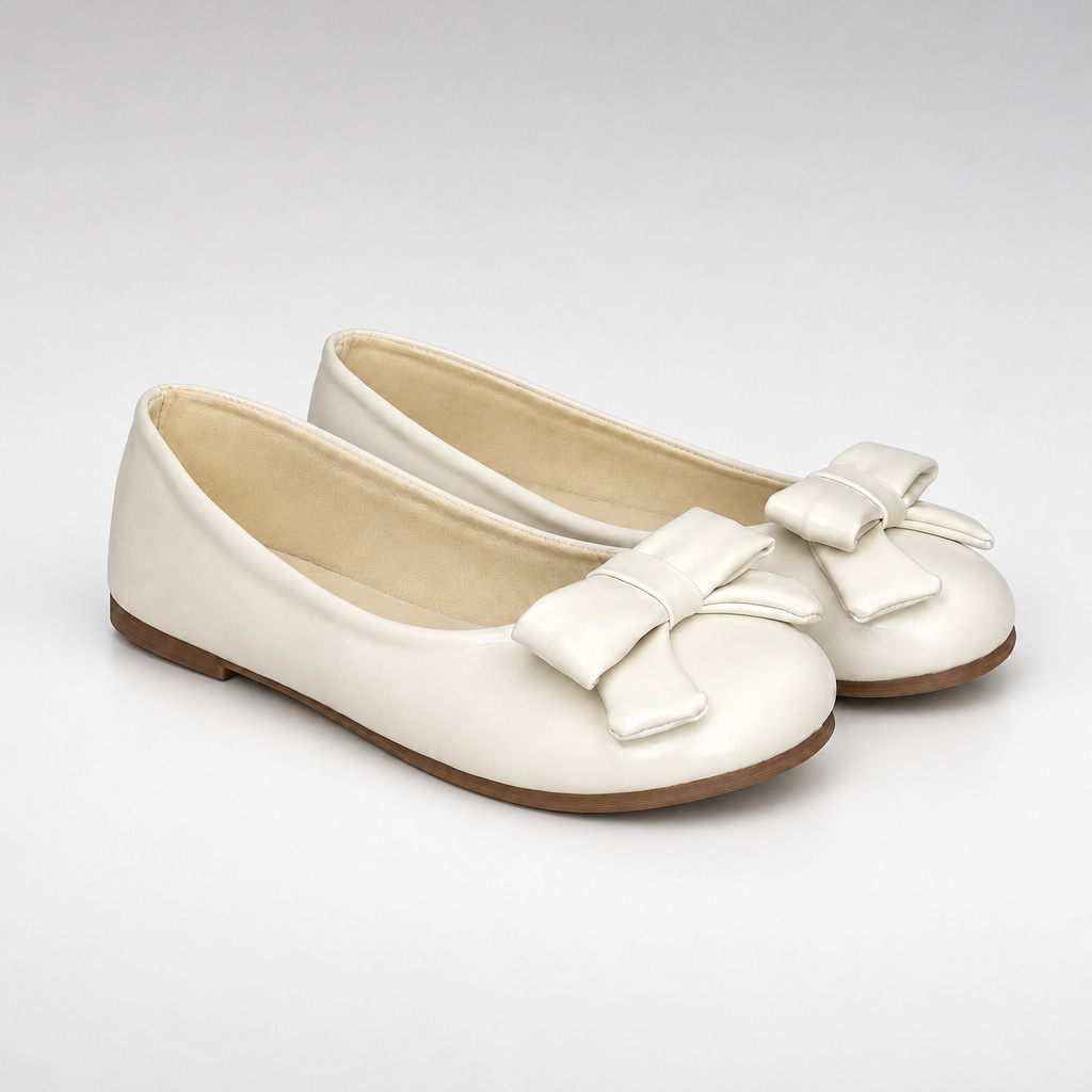 Beige glanzende ballerina's met strik