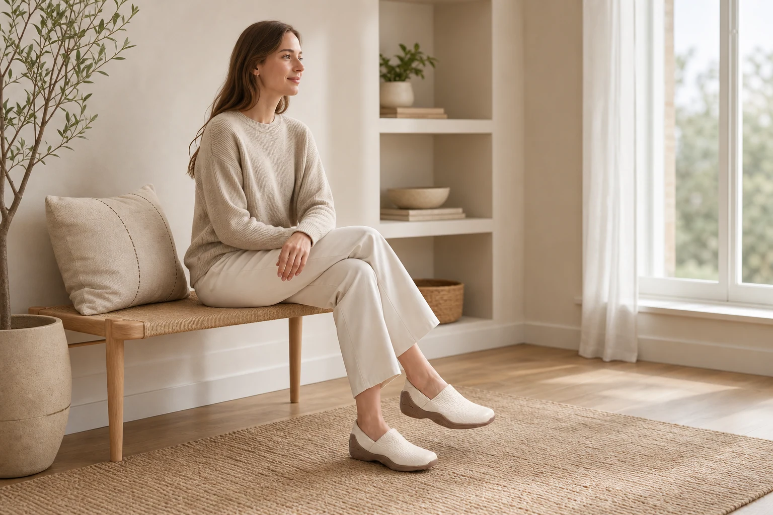 Slip-on kengät tuote-konteksti-elämäntapakuvassa