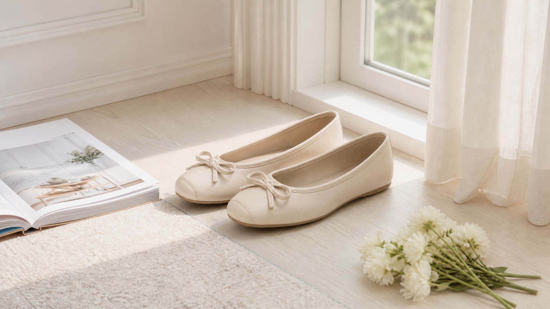 Ballerine con fiocco, perfette per una scena quotidiana delicata.