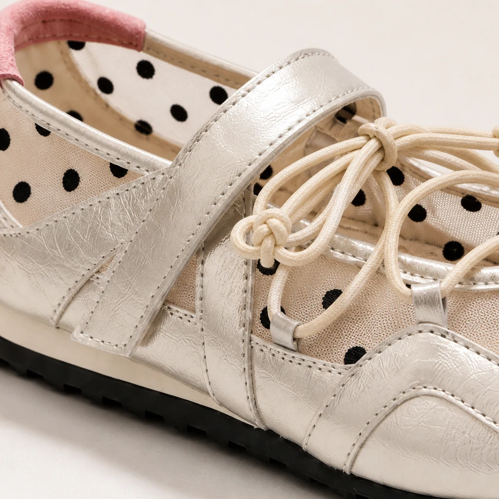 Λεπτομέρεια από κοντά του πουά διαφανούς επάνω μέρους και κατασκευής παπουτσιών Mary Jane