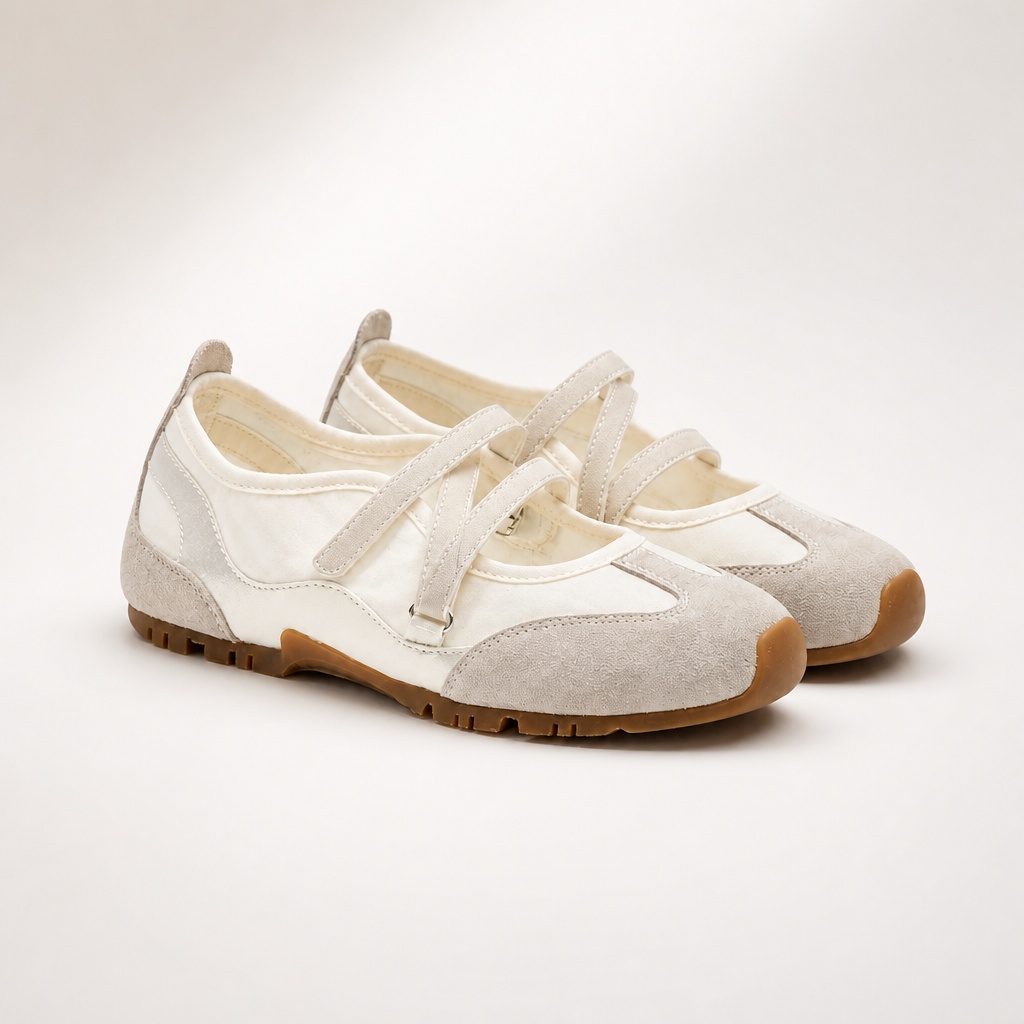Off-white Mary Jane schoenvariant op een lichte achtergrond
