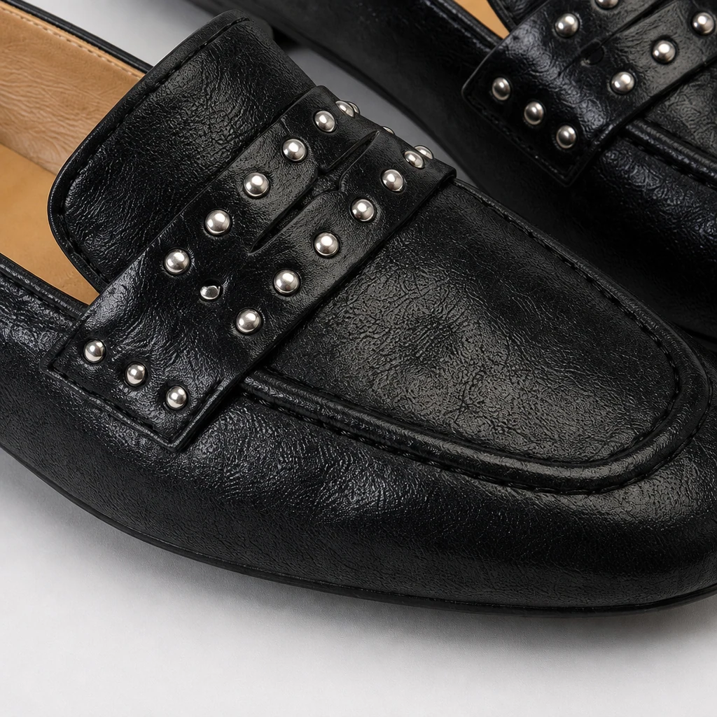 Close-up of refined stitching, perforated accents, and loafer upper detail