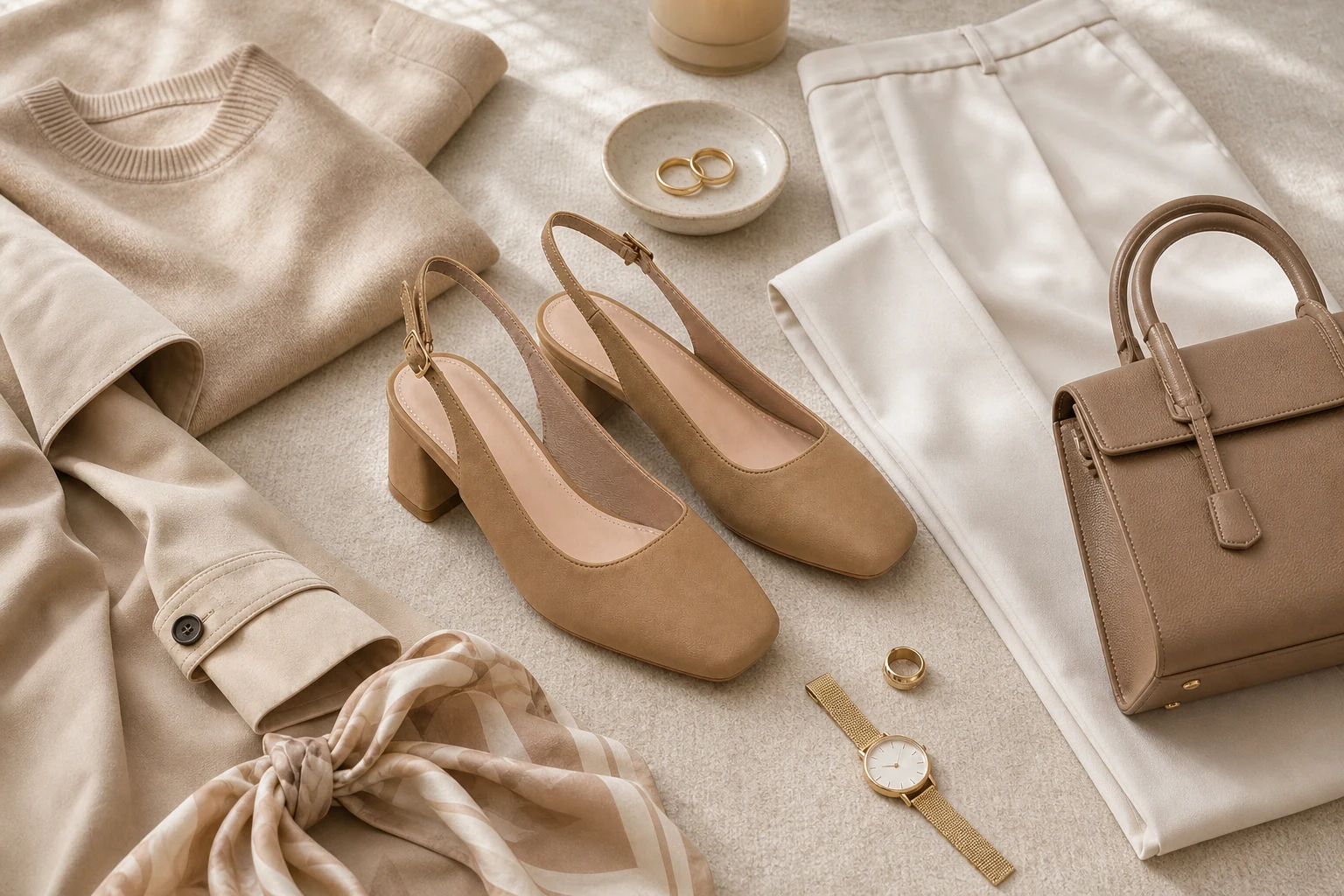 Sapatos tipo slingback em um cenário de produtos de estilo de vida