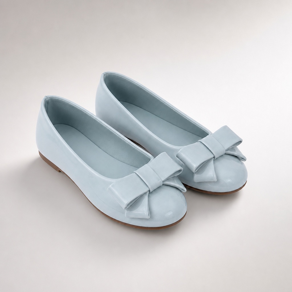 Lichtblauwe glanzende ballerina's met strik