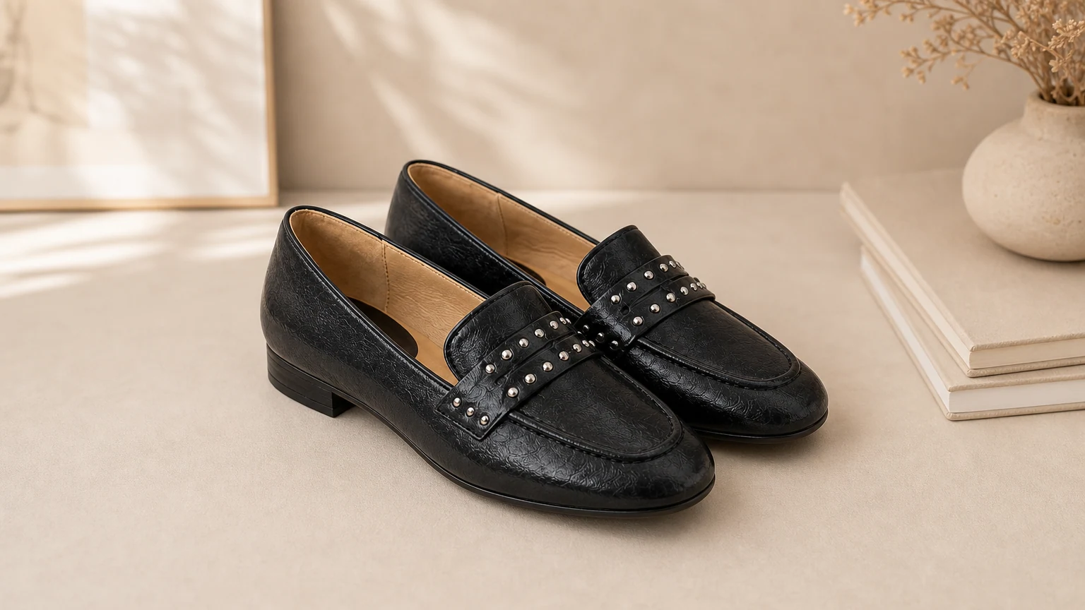 Refined stitch detail office comfort loafers styled in a clean workwear scene