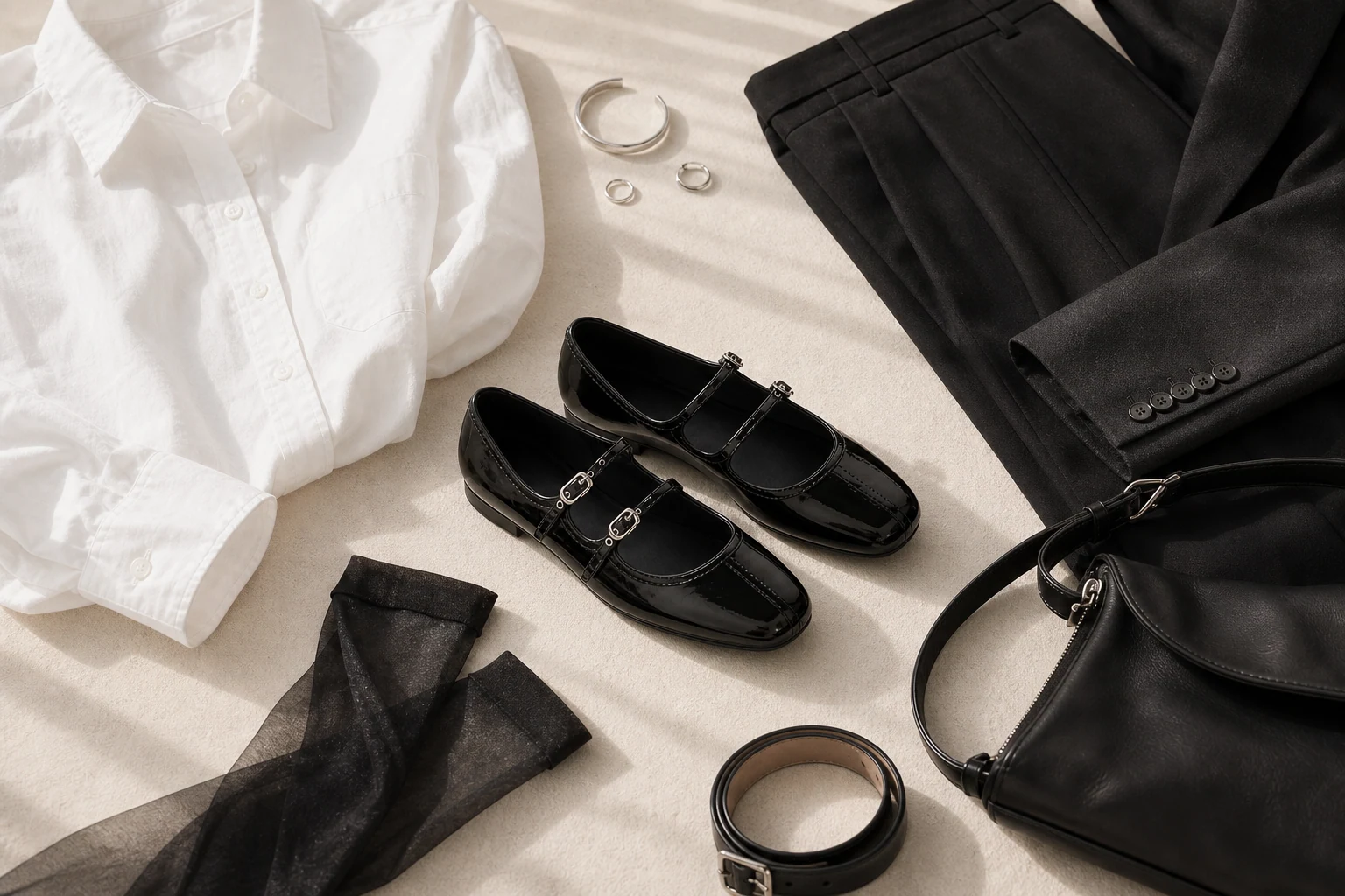 Mary Jane flats in a product-in-context lifestyle scene
