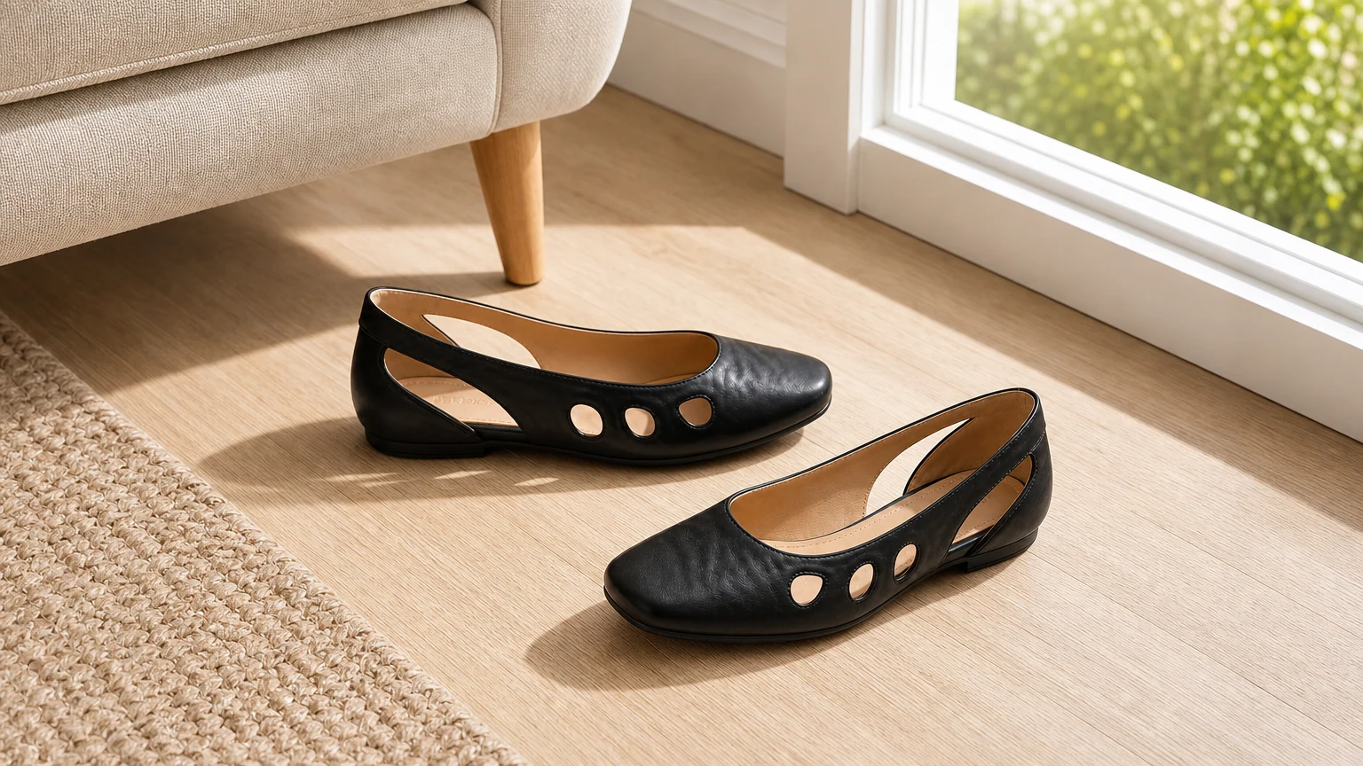 Soft round toe vintage black Mary Jane dress shoes styled in a room scene