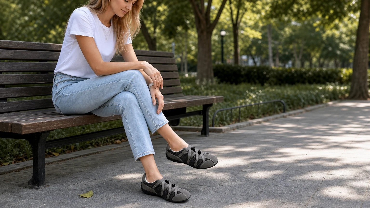 Casual style rubber sole sport shoes in a lifestyle setting