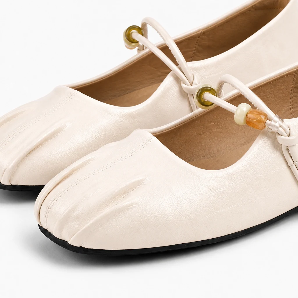 Close-up detail of the casual flats material and construction