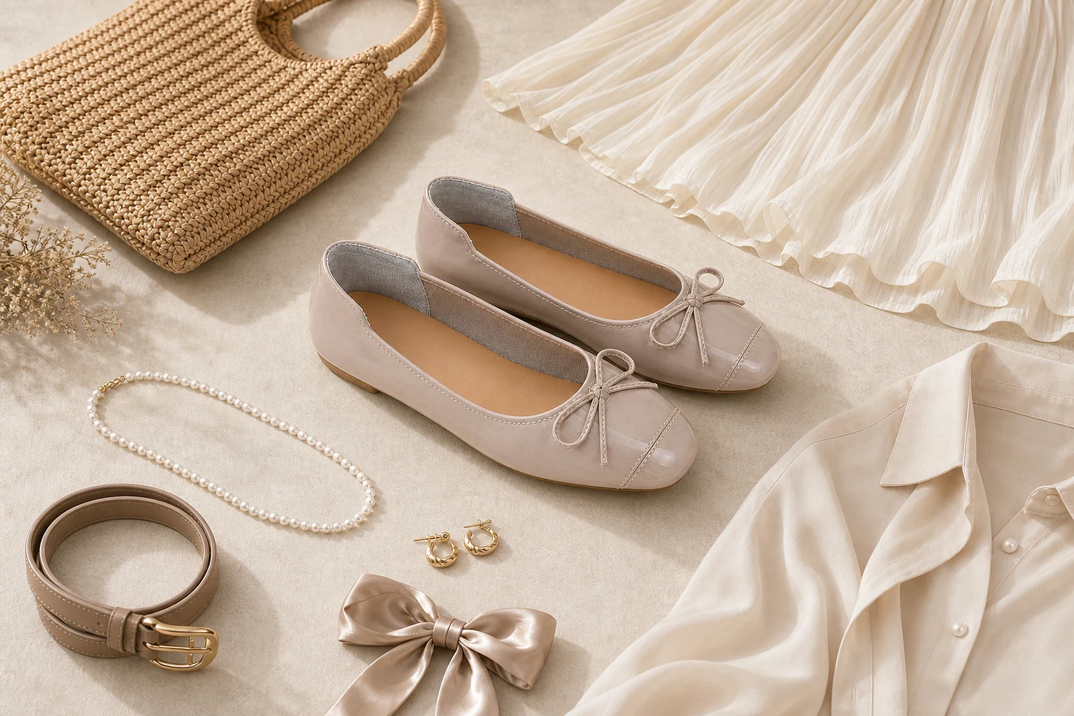 Casual shallow flats in a product-in-context lifestyle scene