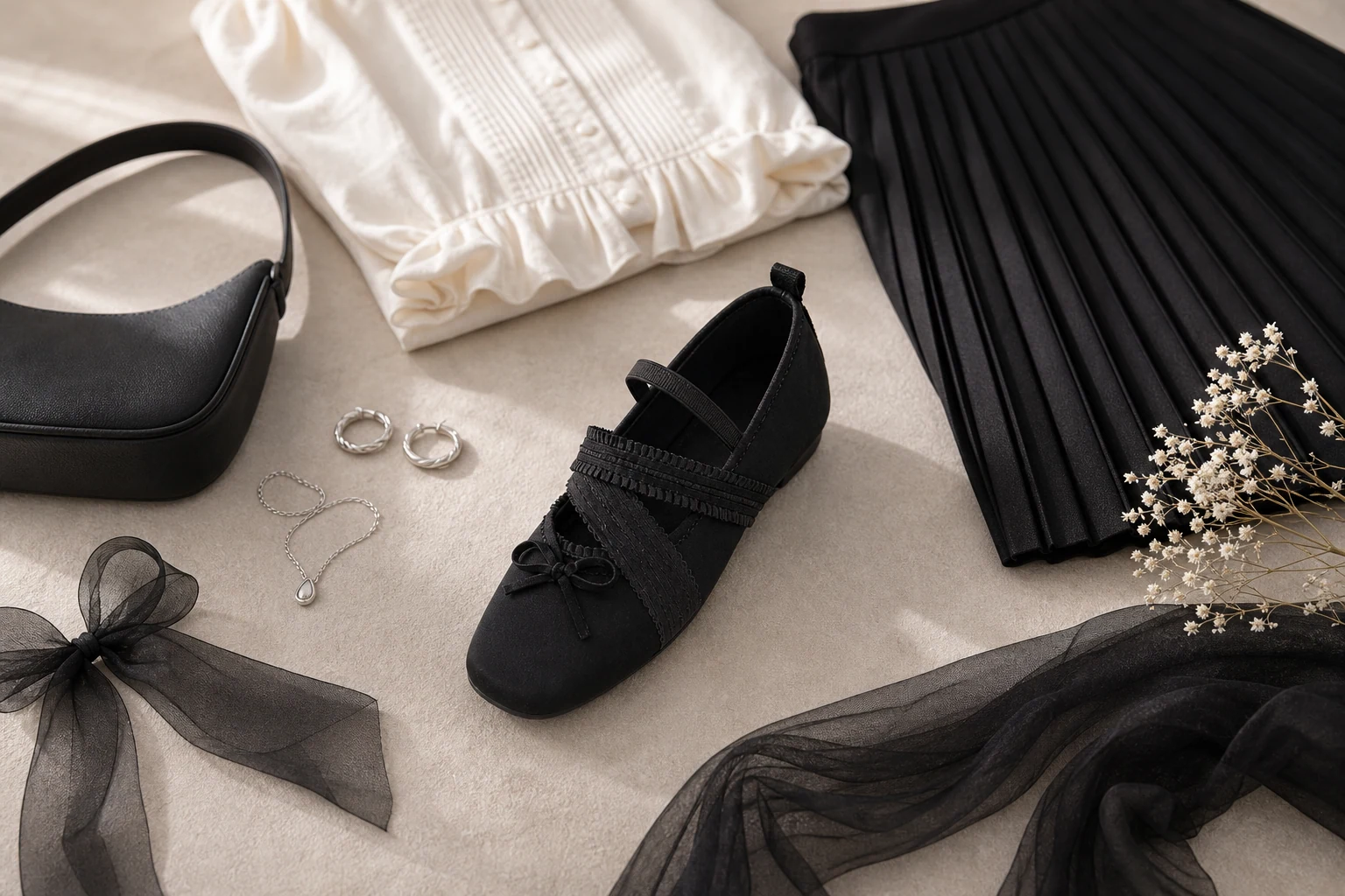 Mary Jane strap shoes in a product-in-context lifestyle scene
