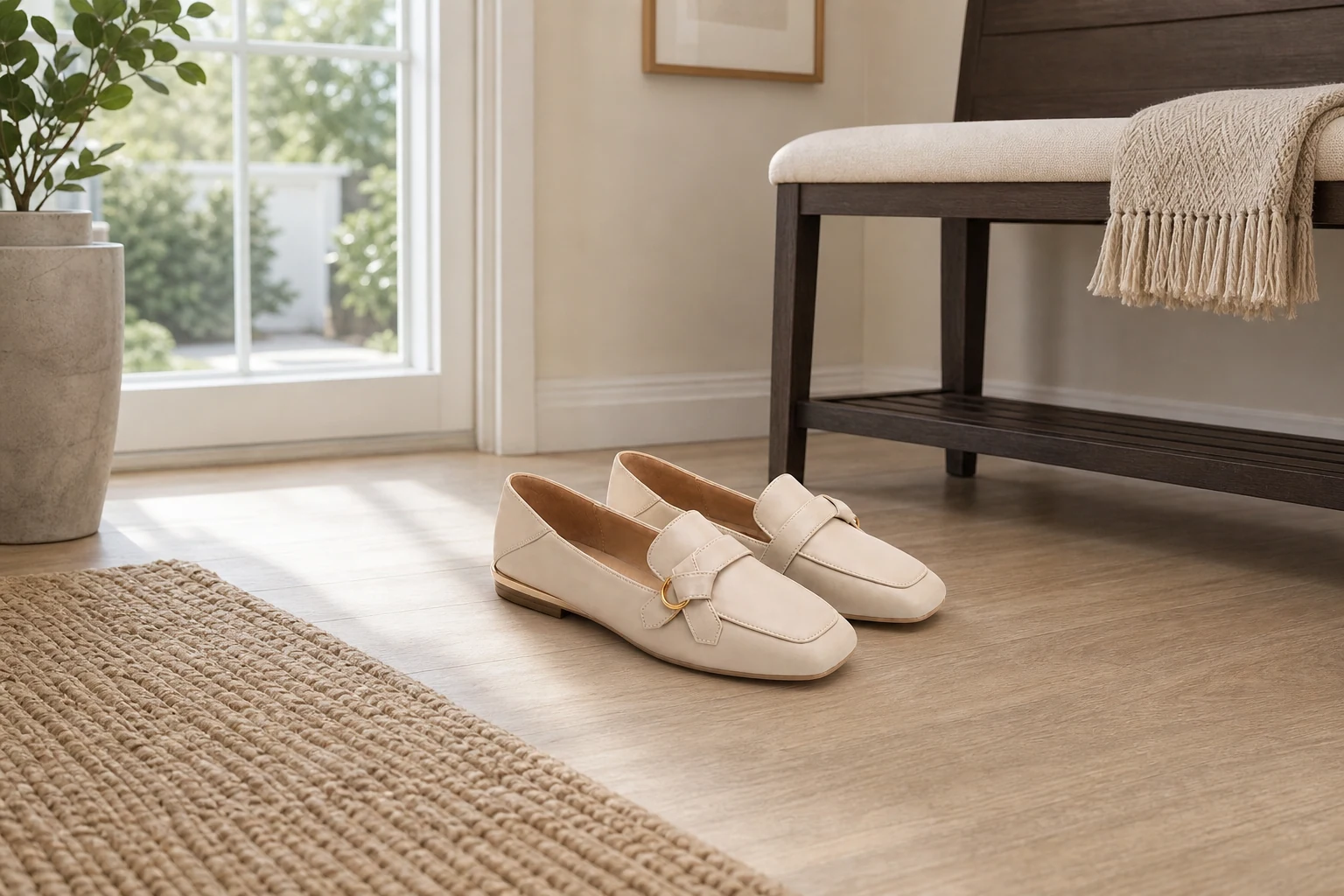 Lifestyle scene showing office loafers in context