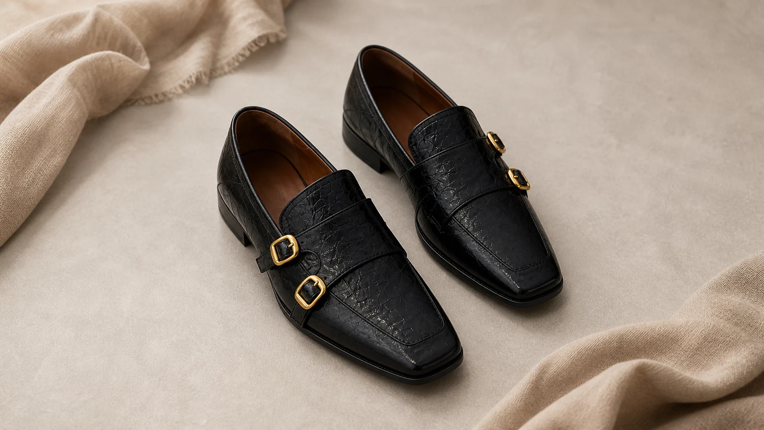 Black double strap low heel loafers styled in a polished everyday scene