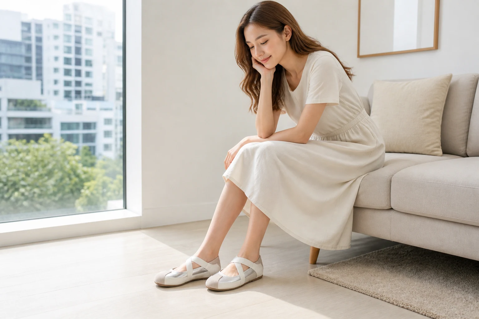 Colorblock Mary Jane shoes in a lifestyle product-in-context scene