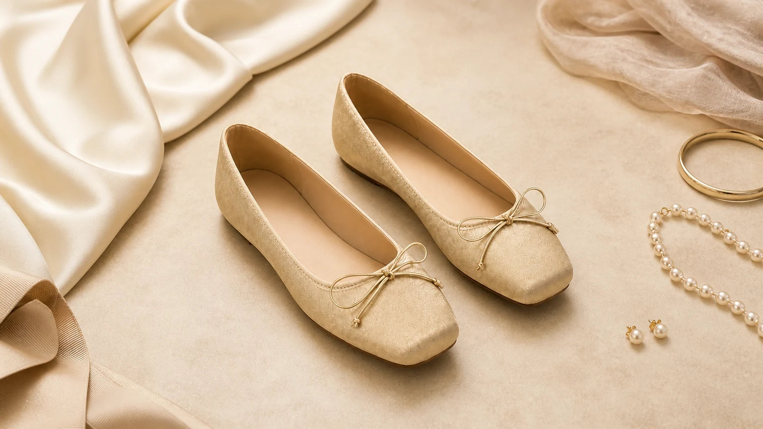 Chic square toe bow flats styled in a soft outfit scene