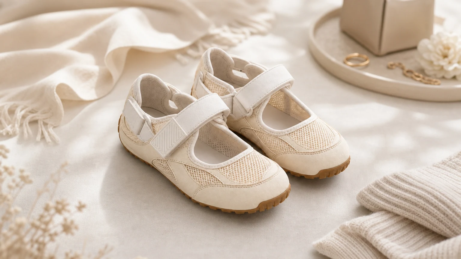 Breathable shallow cut casual shoes styled in a horizontal lifestyle scene