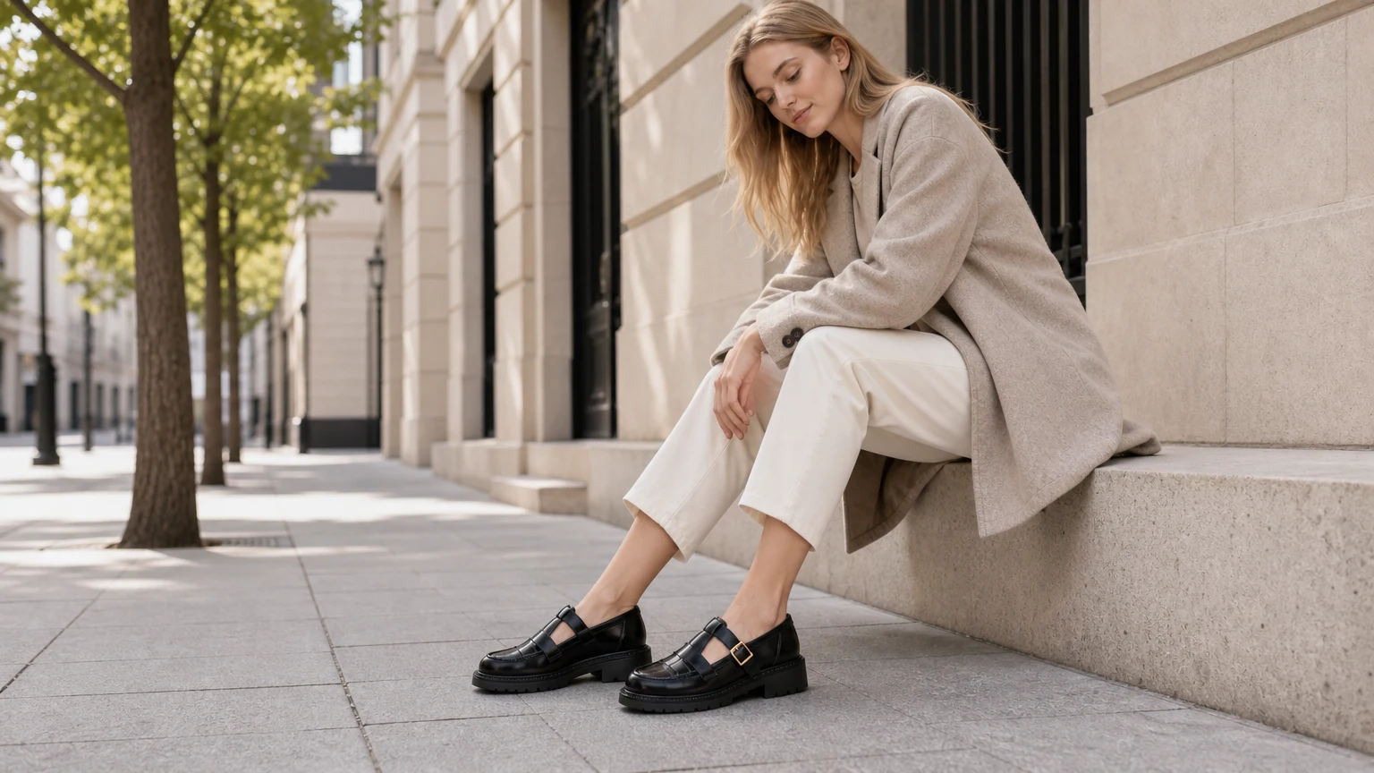 Chunky lug sole fisherman shoes styled in a horizontal lifestyle scene