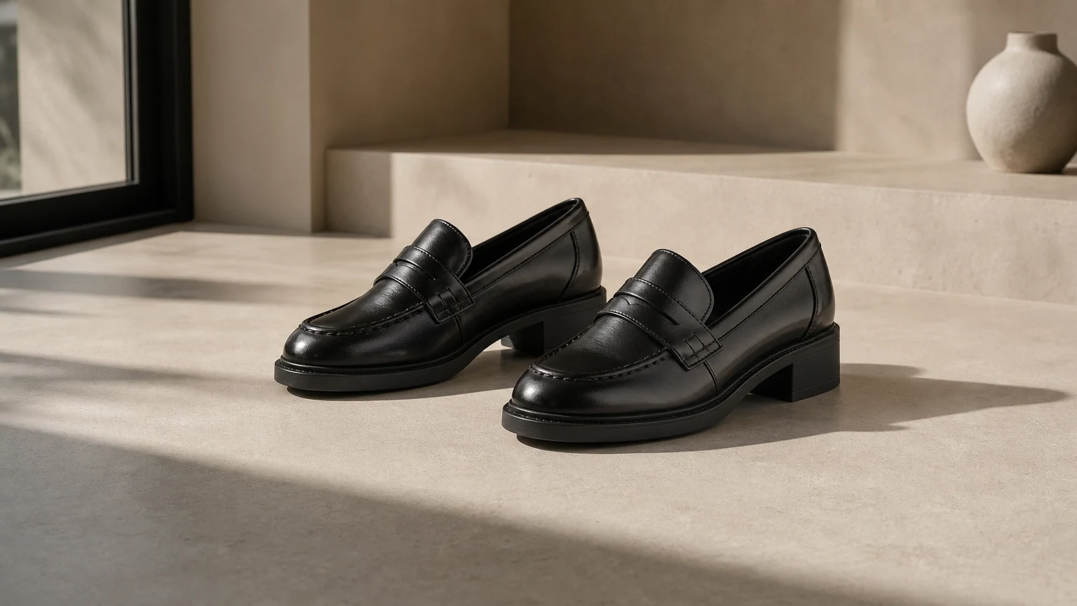 Sleek platform sole smart casual shoes styled in a horizontal lifestyle scene