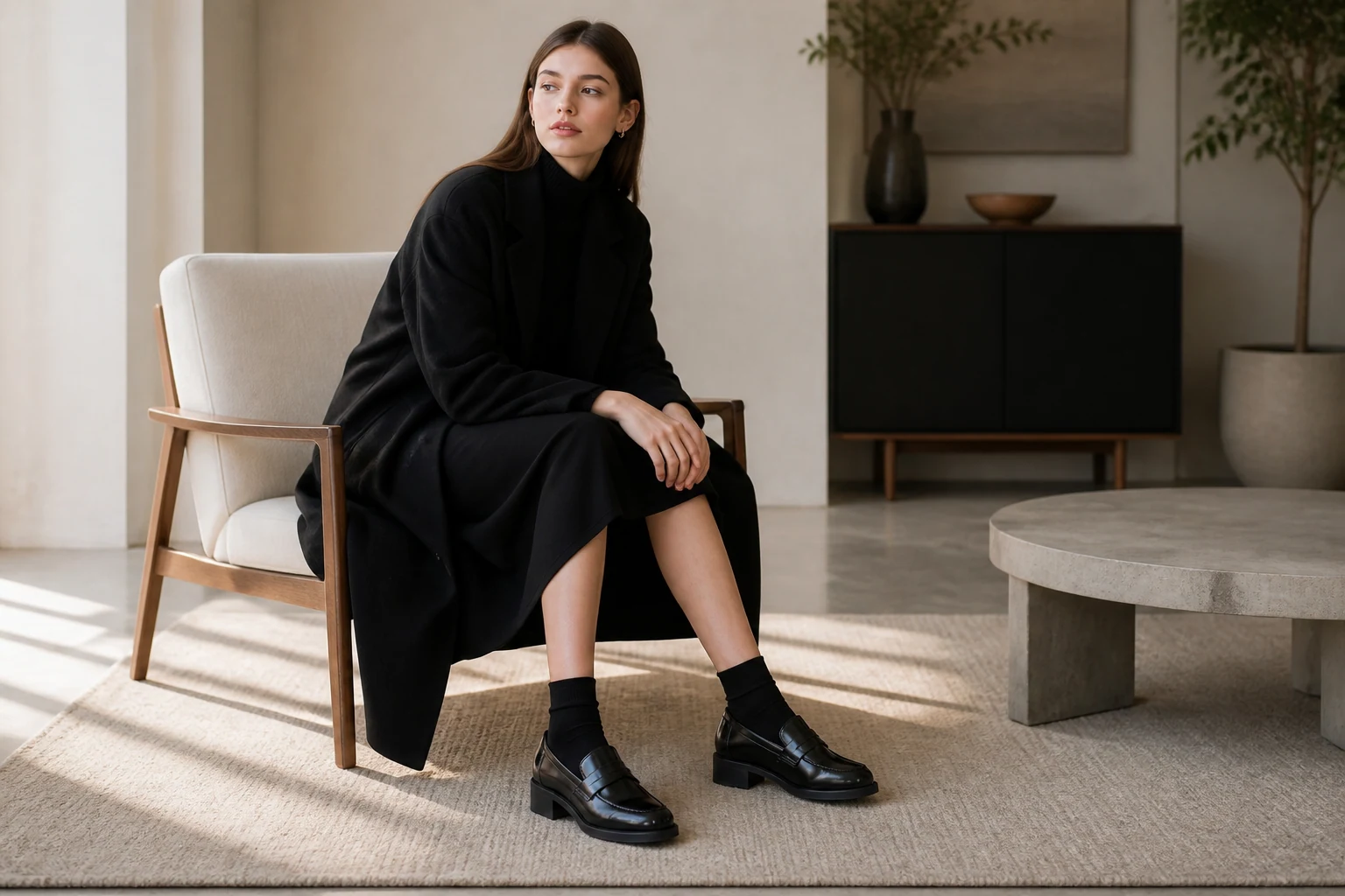 Lifestyle scene with the loafers styled for everyday wear