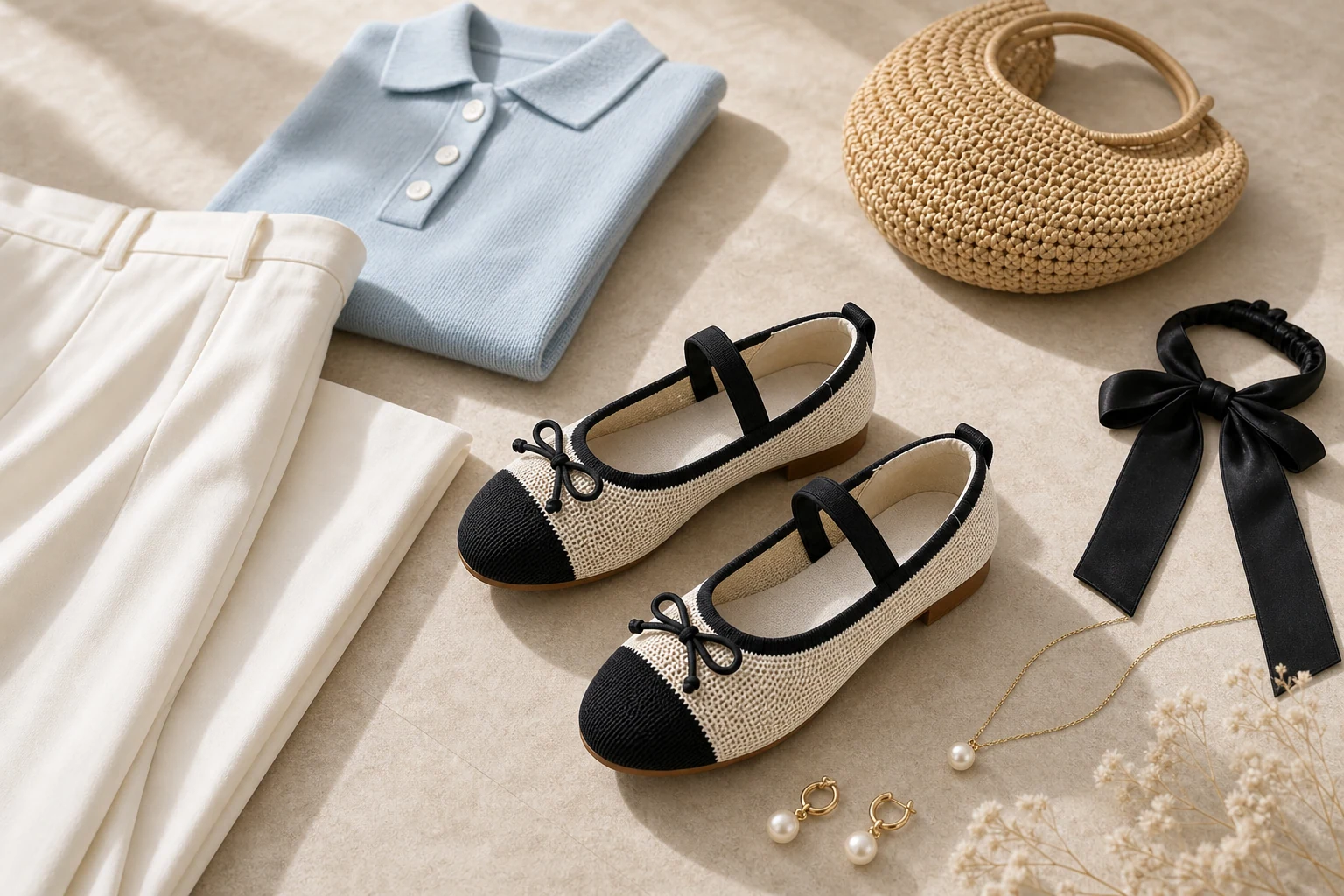Dress flats displayed in a lifestyle setting