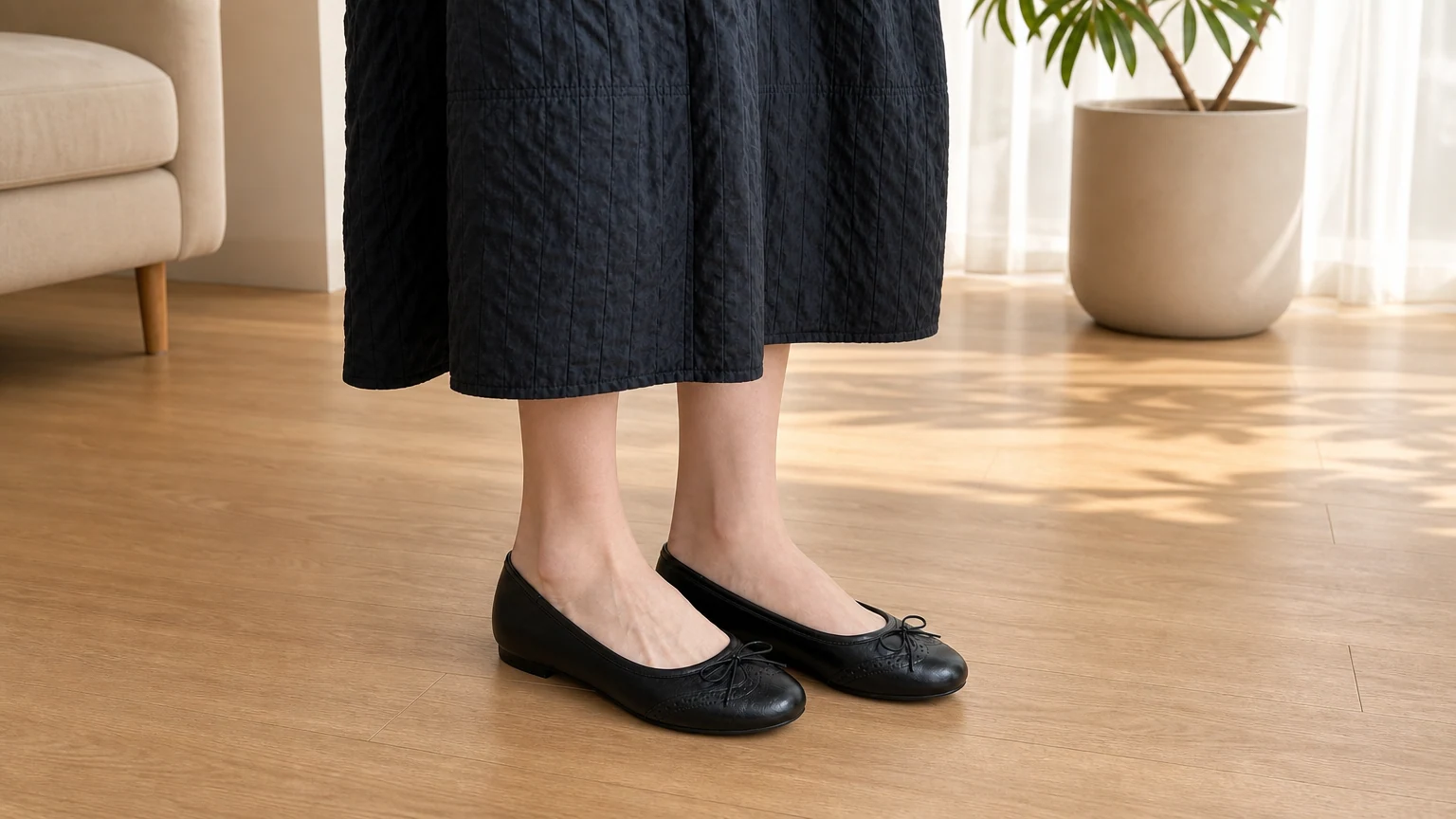 Classic comfortable cowhide single shoes styled in a clean everyday scene