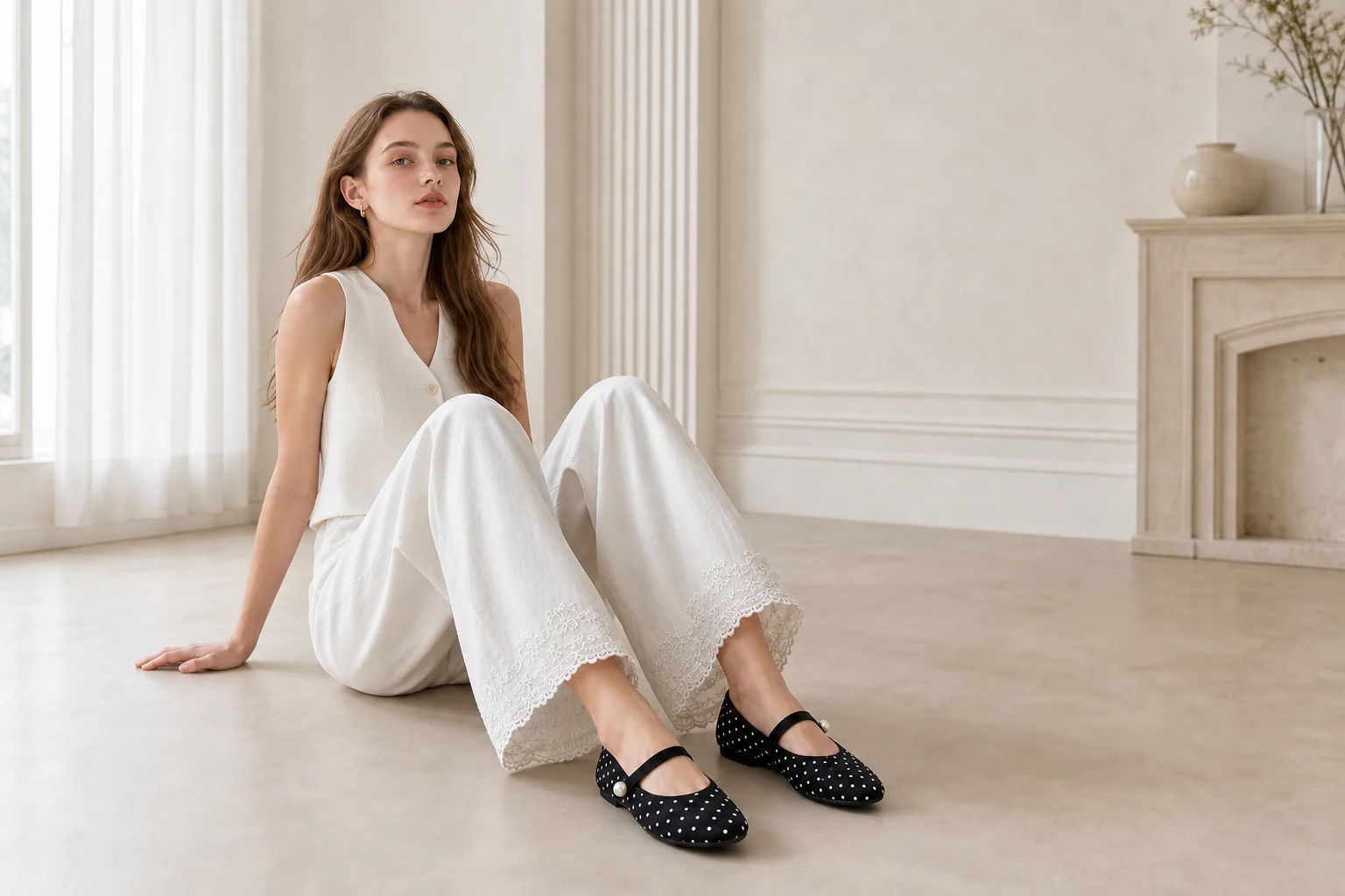 Scena di lifestyle con le ballerine Mary Jane a pois